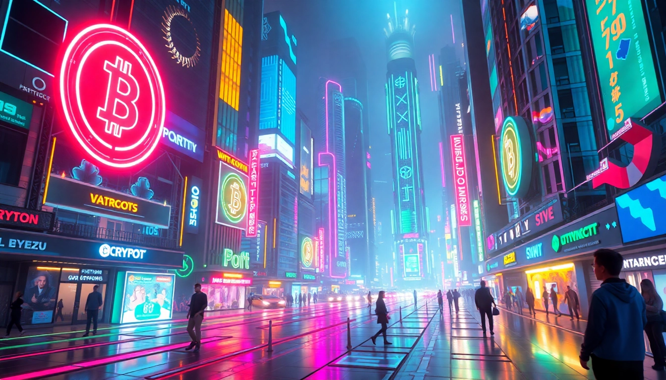 Metaverse Crypto News insights displayed on virtual screens with digital currency icons and